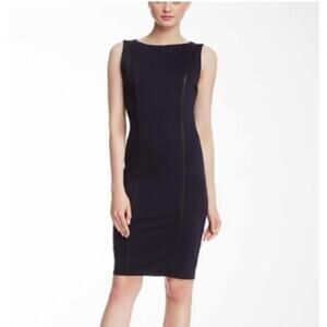 Alice and Olivia- NWT-Employed Navy Leather Piping Sheath Dress- Size Medium